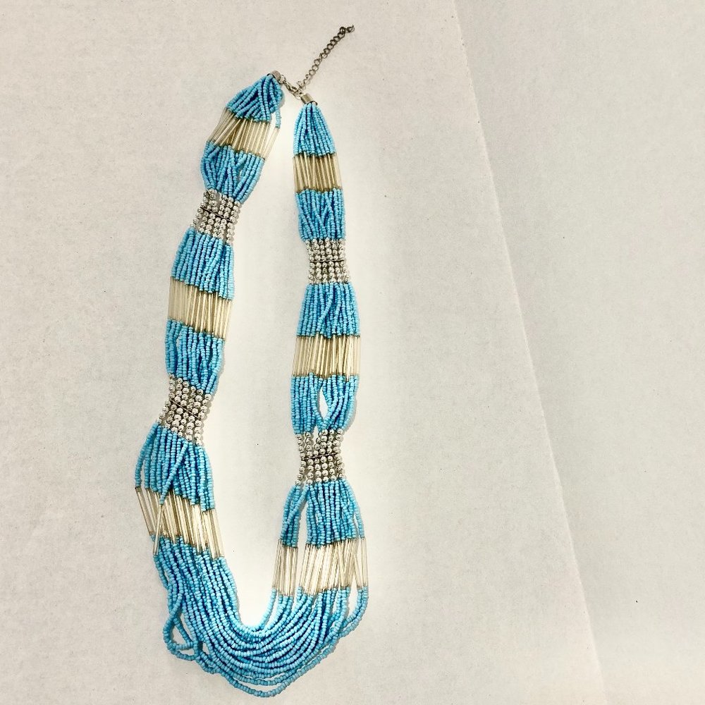Vintage Native Blue Seed Bead Statement Necklace, Blue Beaded Necklace, Handmade - Picture 14 of 14